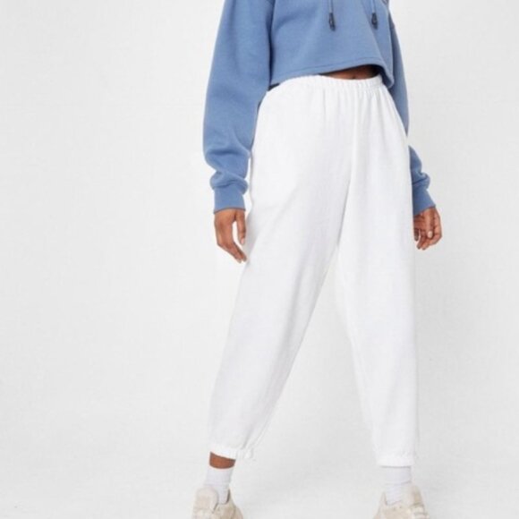 NASTY GAL- Oversized High Waisted Jogger Sweatpants White New M - Picture 1 of 12